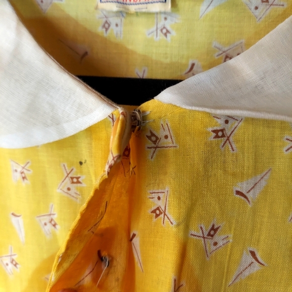 Vintage Fruit Of The Loom Yellow Peter Pan Collared Belted Dress - Picture 12 of 16